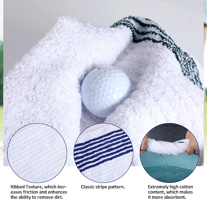 Vabean 2 Pcs 22 x 44 Large Golf Towel Caddie Style Center Cut Caddy Hanging Fast Drying Golf Club Cotton and Polyester Blend Camping Towels(White-Green, White-Blue)