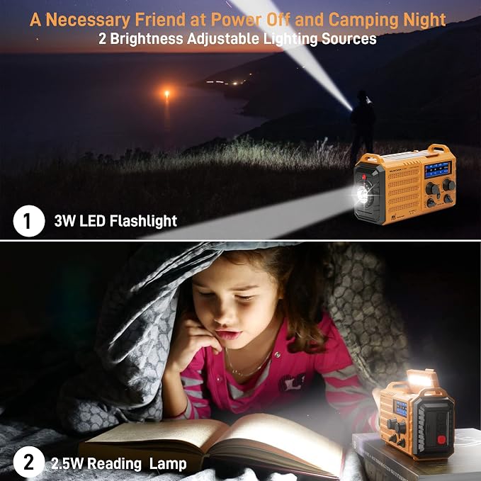 Eoxsmile Emergency Radio with NOAA Weather Alert, 5000mAh Solar Hand Crank Portable AM/FM Shortwave Radio, Rechargeable Battery Powered, USB Charger, Flashlight, SOS Alarm for Home Outdoor Survival