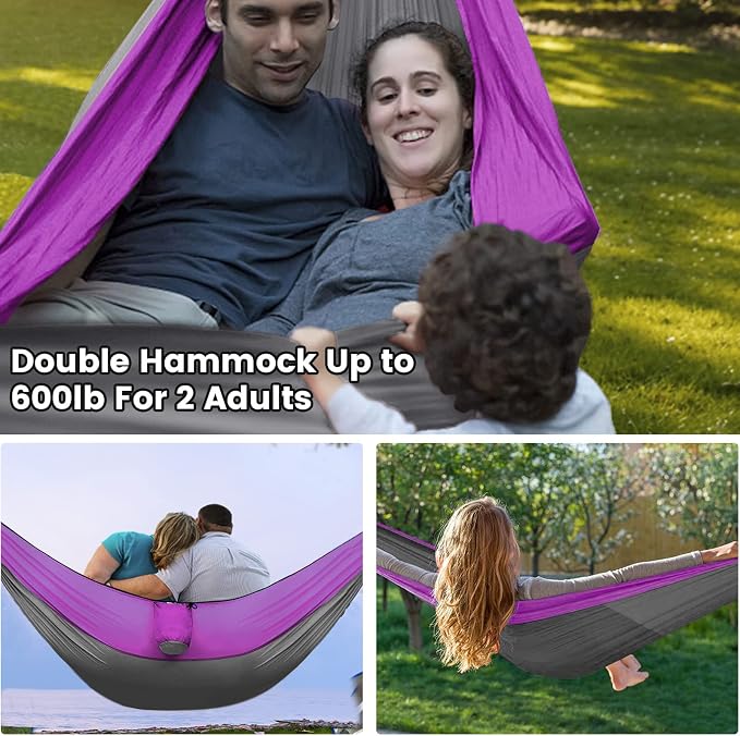 Camping Hammock with Mosquito Net & Rain Fly Tent Tarp & Tree Straps Portable Strong Nylon Hammock Parachute Tent w/Storage Bag for Camping Hiking Backyard Outdoor Backpacking Travel