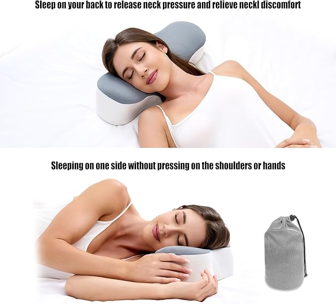 Bespilow Camping Travel Pillow for Sleeping - Memory Foam Cervical Neck Support Pillow for Neck Pain Relief, Inflatable Alternative, Compressible Cooling Orthopedic Pillow for Backpacking, Airplane