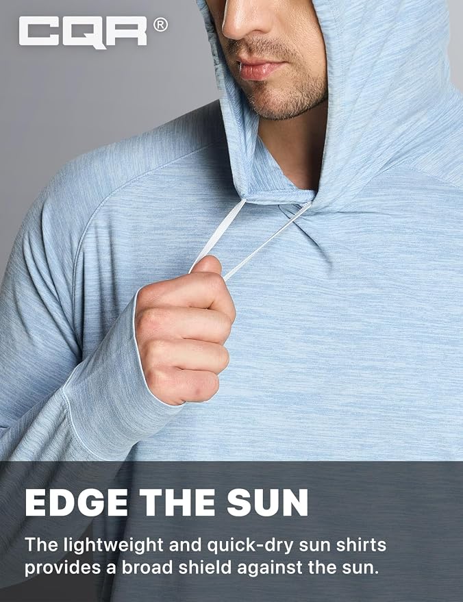 CQR Men's UPF 50+ Sun Protection Long Sleeve Quick Dry Athletic Shirts, Stretch Running Workout Hiking T-Shirts