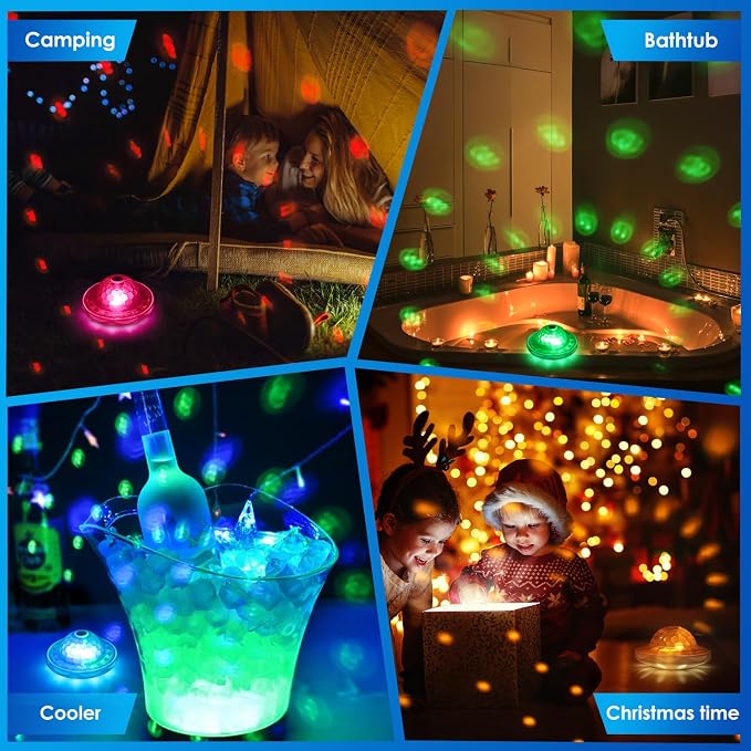 QOLNBY Floating Pool Lights(1 Pack), Rechargeable Pool Lights with 6 Dynamic Lighting Effects, Upper and Lower Color Changing Floating Light, IP68 Waterproof Lights for Pools, Hot Tubs, Fountain