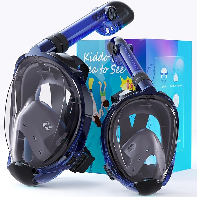 Greatever G2 Adults Kids Full Face Snorkel Mask 2 Pcs,Snorkeling Gear with Latest Dry Top System,Foldable 180 Degree Panoramic View,Safe Breathing,Anti-Leak&Anti-Fog Snorkeling Mask with Camera Mount