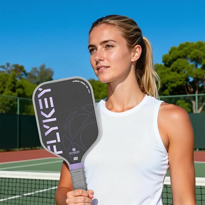 FLYKEY Pickleball Paddles, T700 Carbon Fiber Pickleball Paddle with a 16mm Shark Power Polymer Core, USAPA Approved Pickle Ball Paddle, Strong Spin and Power Surface,Strong Shock Absorption