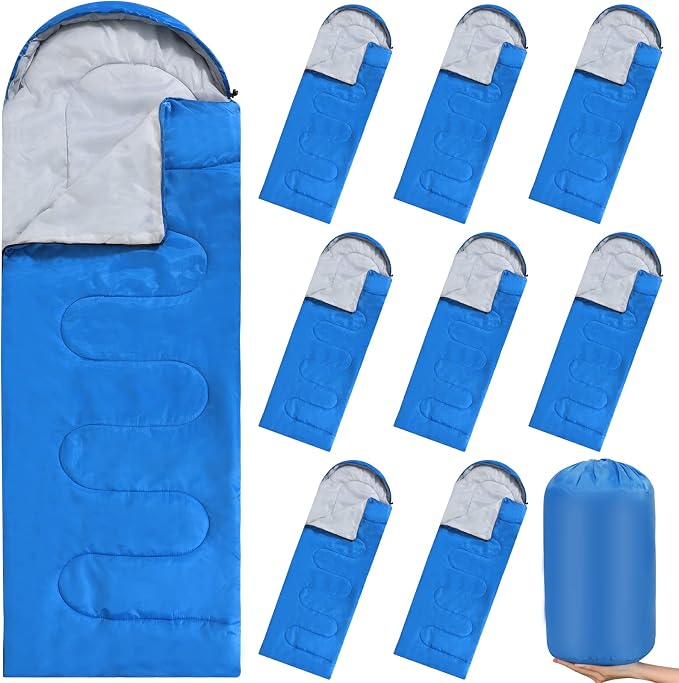 Macarrie 10 Pcs Bulk Sleeping Bags for Adults 0 Degree Waterproof Emergency Sleeping Bags with Compression Sack for Camping Hiking Backpacking Outdoor Activities