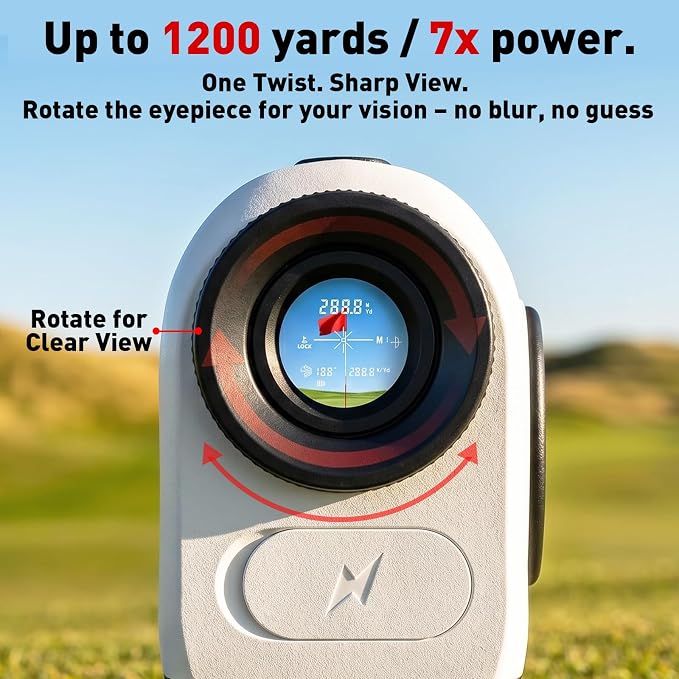 1200 Yards Golf Range Finder with Slope On/Off | 7X Magnification, Rangefinder Gear with Vibration Alert, 25mm HD Objective Lens Golf Stuff, Rechargeable Gift Accessories
