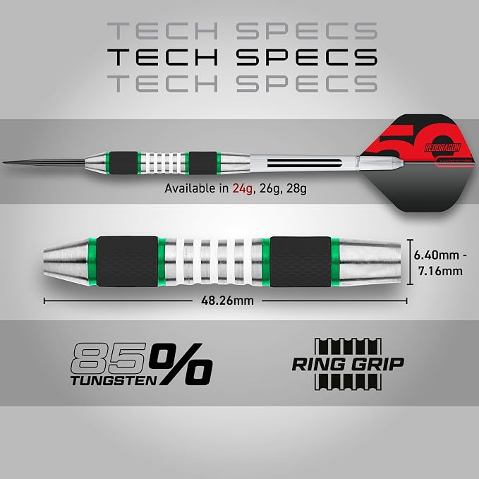 RED DRAGON Axis Professional Darts Set - 85% Tungsten Darts with Flights, Shafts & Wallet, Soft Tip 18g and Steel Tip 24g - 28g