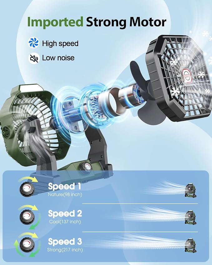 Solar Powered Fan,【Max 40H Runtime】Rechargeable Solar Camping Fans & Led Lantern,8-inch Portable Fan with Solar Panel,Battery Operated Powered Outdoor Tent Fans for Camping Essentials Accessories