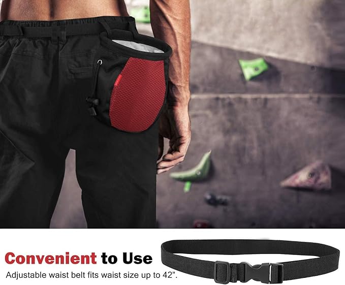 Rhino Valley Climbing Chalk Bag, No Leak Drawstring Chalk Bag with Adjustable Belt, Carabiner Clip and Zippered Pockets Chalk Bag for Rock Climbing, Cross Fit, Weight Lifting & More