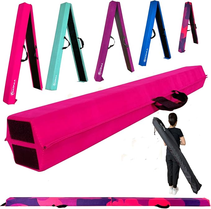 MARFULA 6 FT / 8 FT / 9 FT Folding Gymnastics Beam Foam Balance Floor Beam - Extra Firm - Suede Cover - Anti Slip Bottom with Carry Bag for Kids/Adults Home Use