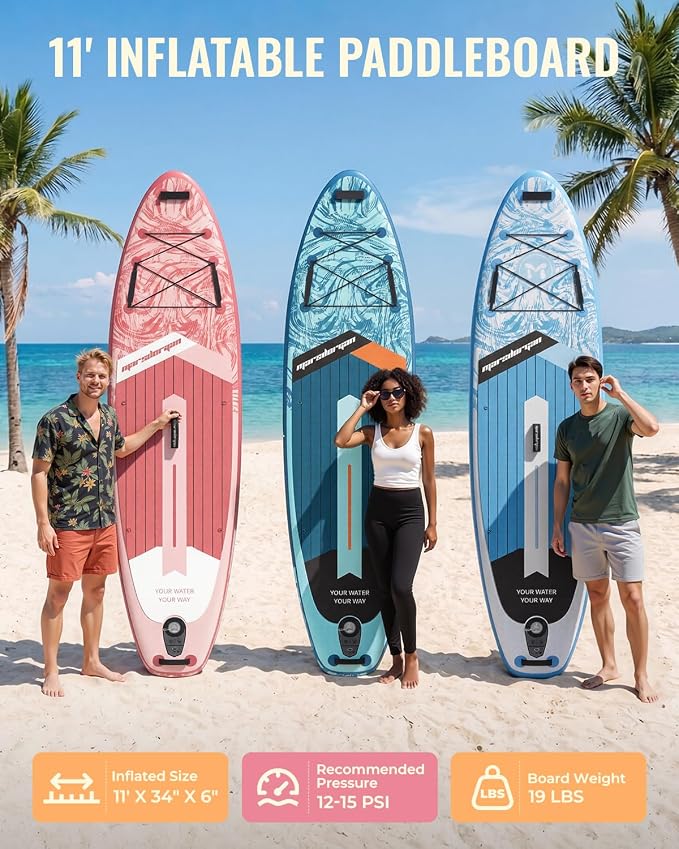 11'x34 Inflatable Paddle Board for Adults Youth, Extra Wide 430LBS Capacity SUP, Stable 2-3 Person Family for Lake Ocean Fishing Surfing Yoga, Includes Accessories