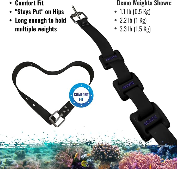 50" (1.27M) Black Silicone Dive Weight Belt with 316 Stainless Steel Roller Buckle