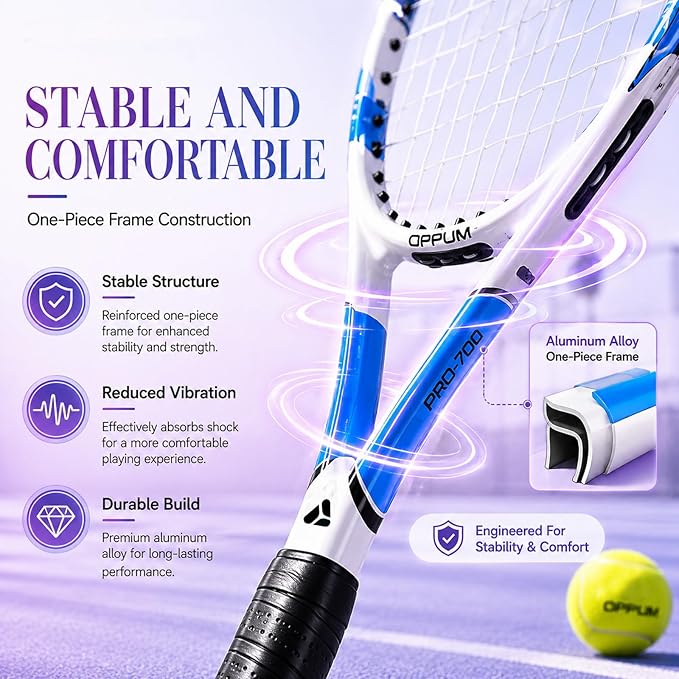 2-Pack Adult Tennis Rackets, 105 Sq Inch Oversized Head Pre-Strung for Beginners and Intermediate, Arm Friendly Vibration Control Set with Bag and Balls