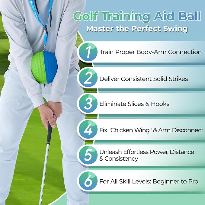 Golf Training Aid Ball for Impact Precision & Consistent Swings - Master Body Connection to Fix Slicing, Scooping & Chicken Wing | Simple and Effective Golf Training Tool
