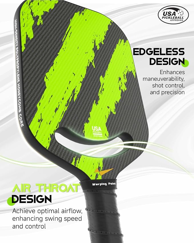 Warping Point Ascent Pickleball Paddles| Carbon Fiber Pickleball Racket with Aero Throat | Textured Grit Surface | Hexa Polymer Core | Designed for Swing Speed and Maneuverability