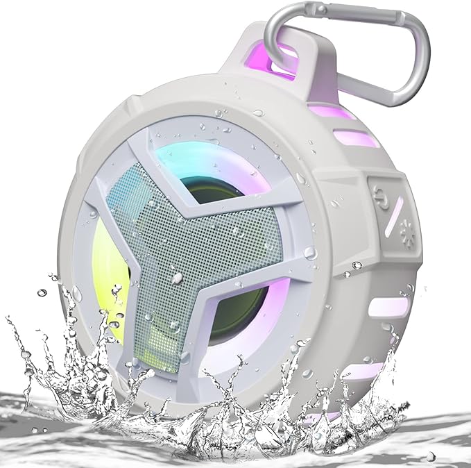 EBODA Bluetooth Shower Speaker, Waterproof Portable Bluetooth Speakers, IP67 Waterproof Wireless Speaker with LED Light, Floating, 2000mAh, True Wireless Stereo for Kayak, Beach, Gifts for Men, Women