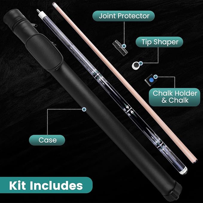 Pool Cue Kit - Stained Maple 58 Inch Pool Stick with Hard Case and Accessories for Billiards Enthusiasts