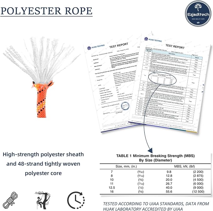 1/2 in x 100 ft Polyester Arborist Rigging Rope, Orange Braided Tree Climbing Rope 48 Strands for Farm Work and Swinging
