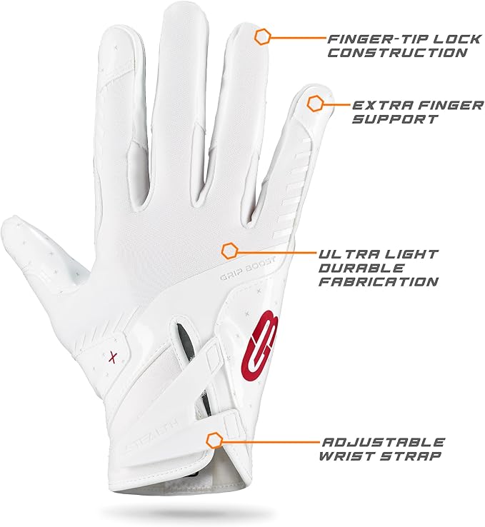 Grip Boost Football Gloves - Peace Stealth 6.0 Boost Plus Sticky Technology - Adult and Youth Football Gloves for Wide Receiver - Men's and Boys Sizes