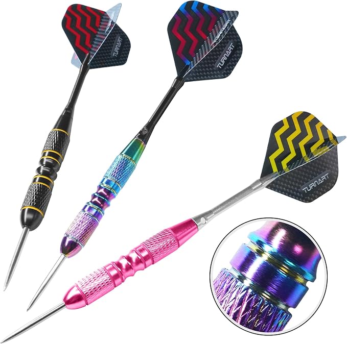 Turnart Darts Metal Tip Set - Steel Tip Darts Darts Set Professional Metal Darts 12 pcs 22/24 Grams Pro Dart Set with Stylish Case Aluminum Shafts Extra 9 Flights