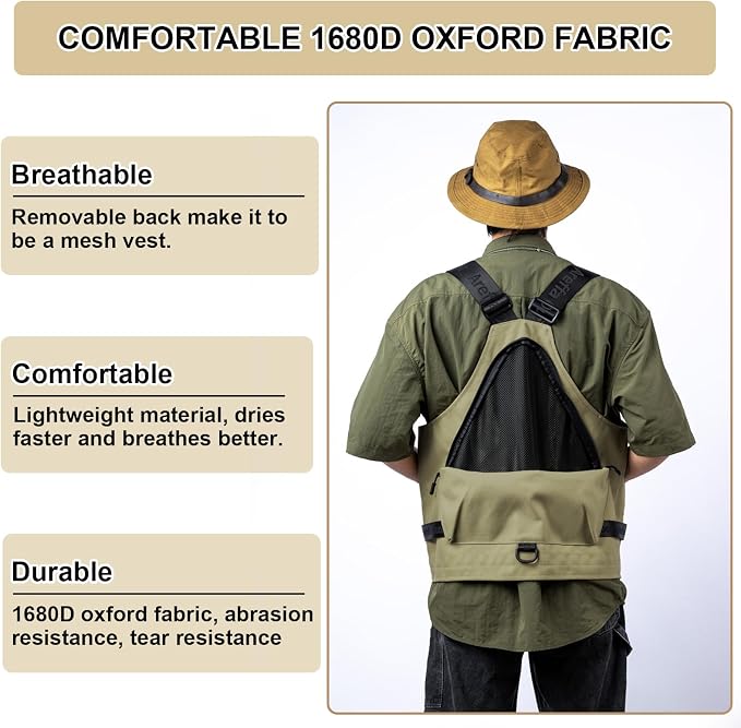 AREFFA Adjustable Fishing Vest for Men, 10-Pocket Cargo Vest for Hiking & Travel