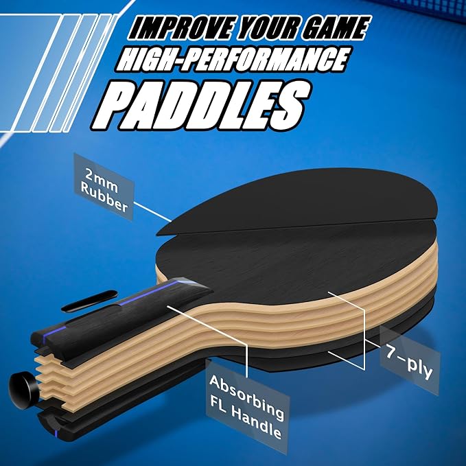 Senston Ping Pong Paddles with Carry Case, Pro Table Tennis Paddle Set of 2 with 3 Ping Pong Balls Indoor/Outdoor Play
