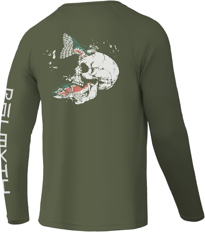 Palmyth Fishing Shirts for Men Long Sleeve UPF 50+ T Shirt Sun Protection | Quick Dry, Sun Protection, Myth-Cool Fabric, Fish Print, Moisture Wicking, Stretchy, Breathable, Fishing,Boating,Outdoor Wear