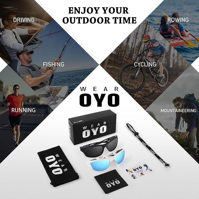 WEAROYO Polarized Sports Sunglasses for Men Women,Fishing Driving Rectangular Goggles UV400 Protection