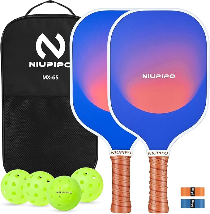 niupipo Pickleball Paddles Set of 2/4/1, USAPA Approved Carbon Fiber & Fiberglass Hybrid, Easy Power, Polypropylene Honeycomb Core, Cushioned 4.72" Grip, Bag/Cover, Pickleball Paddle Set for Men Women