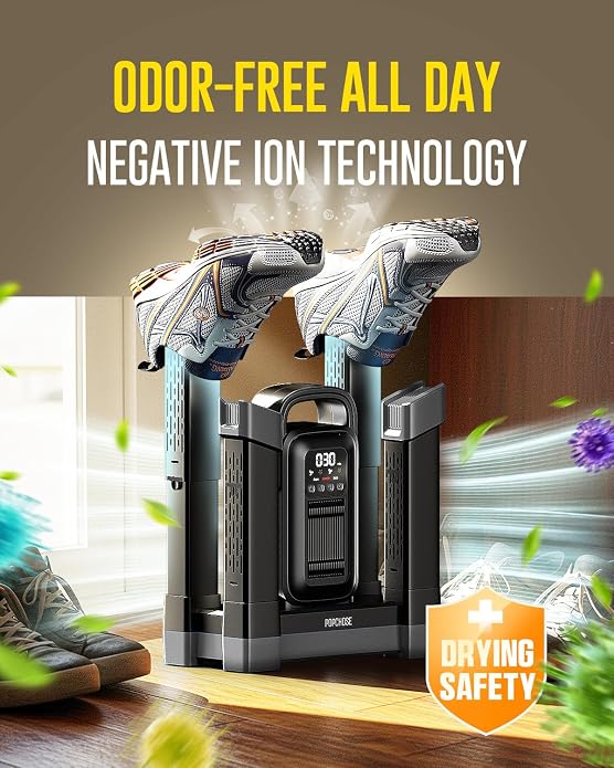 POPCHOSE Boot Dryer Helps Reduce Odor, 1.5H Fast Drying Shoe Dryer, Silent & Adjustable Timer, Forced Heat Boot Warmer