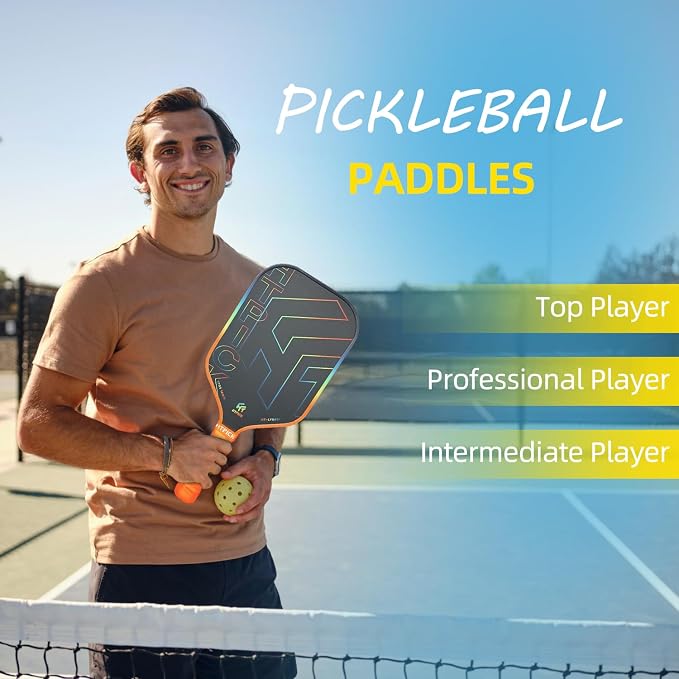 Pickleball Paddles, Carbon Fiber Pickleball Paddle High Grit & Spin with PP Honeycomb Core 16mm Thickness and Thermoformed Elongated Shape, Increased Power for Ultimate Spin & Consistency