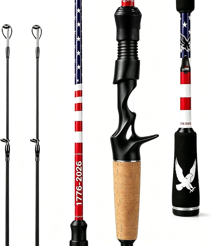 6FT Carbon Fiber Fishing Rod, Twin-Tip Design with American Flag for USA 250th Anniversary, Cork/EVA Handle, 2-Piece Spinning & Casting Rod for Freshwater Bass