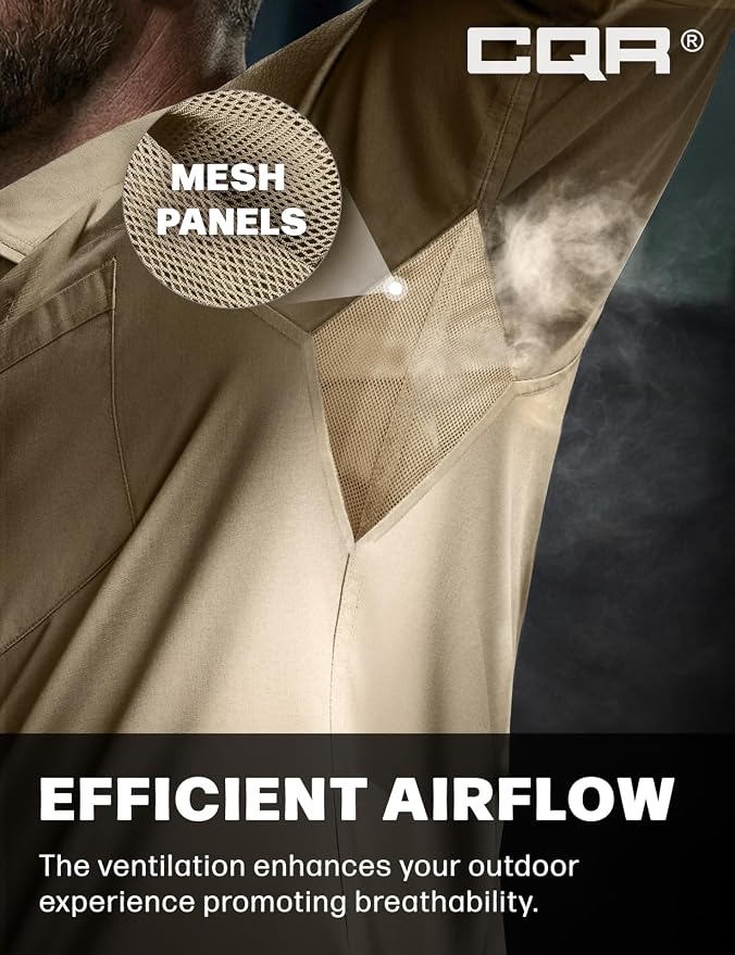 CQR Men's Long Sleeve Tactical Shirts, Ripstop Military Work Shirts, UPF 50+ Breathable Button Down Outdoor Hiking Shirt