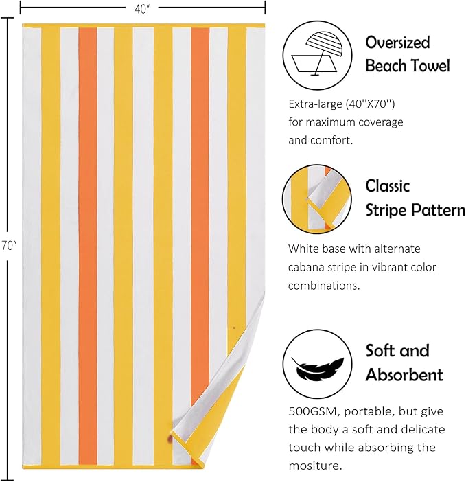 Bornbay Large Beach Towel Oversized - 40"X70" Big Cute Beach Towels, Extra Large Plush Thick Pool Towel, XL Wide Fluffy Yellow Swimming Towel Oversize for Adults Mens Women