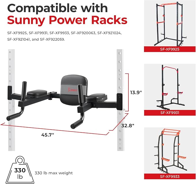 Sunny Health & Fitness Power Cage Squat Rack Upgrade Attachments, Dip Bar, Plate Bar Holder, Belt Squat, J Hook, Lat, Adapter, U Ring, Pull Up Bar, Landmine, Captain's Chair, Tricep Rope For Home Gym