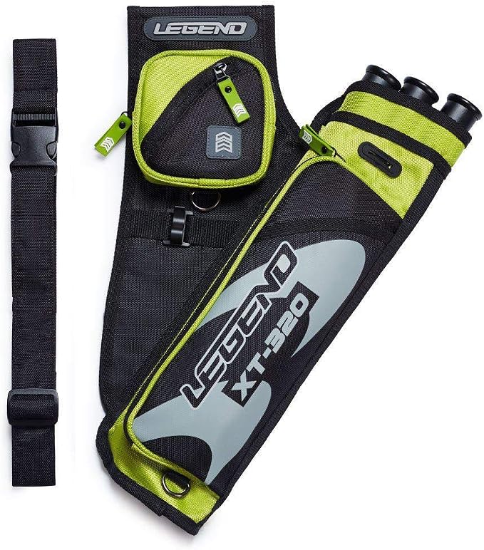 LEGEND XT320 Archery Quivers - Nylon Hip Quivers with 3 Arrow Tube Cases for Target Shooting - Adjustable Waist Belt, T-Slot, Storage Compartments for Accessories, Gear, Tools, Release Tab, Score Card