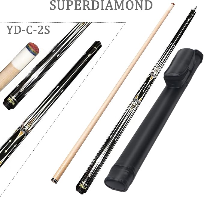 SUPERDIAMOND Pool Cue Stick Set Billiard Cue Sticks with Hard Case, 2-Pieces 58" Pool Table Sticks, 12.5 mm Tip Pool Queue,Pool Stick Set for Home Recreation, Billiards Clubs, Training
