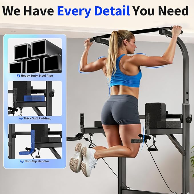 Pull Up Tower Dip Station, Adjustable Free Standing Pull Up Bar, Multi-Function Power Tower for Home Gym Workout and Strength Training