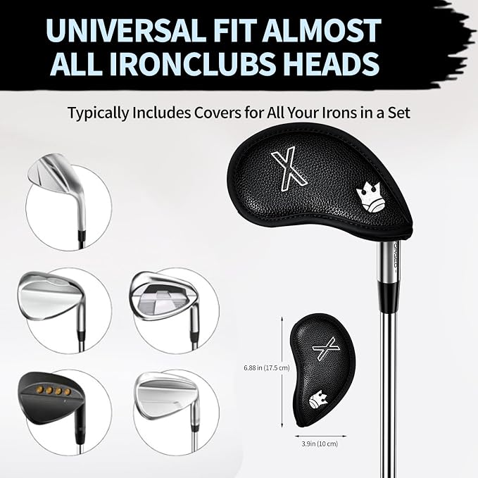 Golf Iron Head Covers Set of 12, PU Leather Golf Club Head Covers with Numbers 3-9 P S A L X, Magnetic-Free Hook & Loop Closure, Iron Headcovers Waterproof, Headcover Fit All Brands