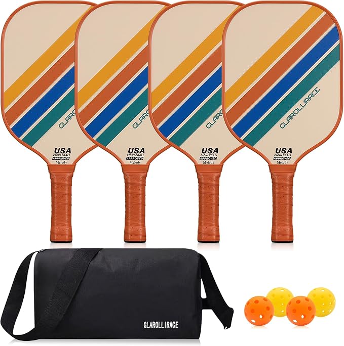 Pickleball Paddles Set of 2 | 4 Pickleball Rackets, USAPA Approved Pickleball Set, Fiberglass | Carbon Fiber Surface & 13 mm PP Honeycomb Core,4 Indoor & Outdoor Pickle Balls