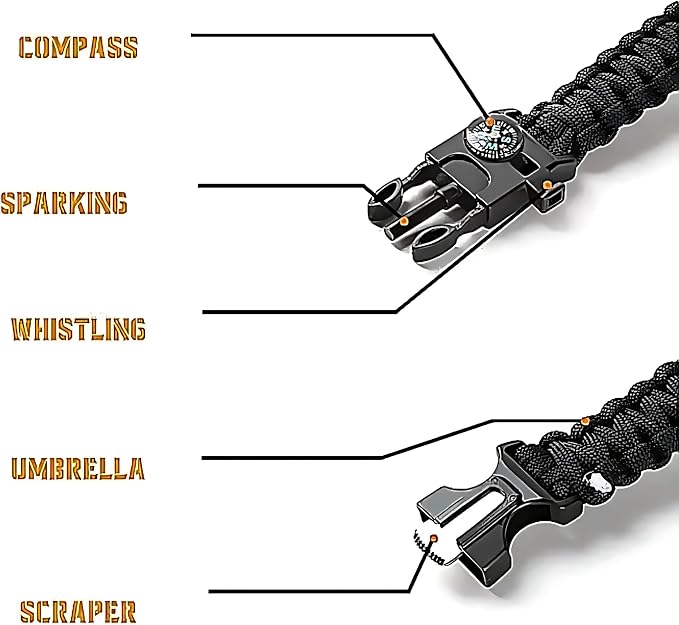 Binoculars with Compass 7 in 1 Survival Paracord Bracelet, Fire Starter, Compass, Whistle, Outdoor Ultimate Tactical Gift for Kids, Men, Scouts Gift for Him/Her, Spyglass, Birthday Gift