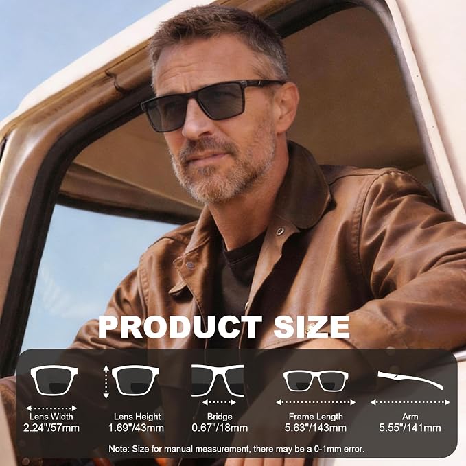 Missfive 2-Pack Mens Snazzy Bifocal Sunglasses with Readers Built-in, Rugged TR90 Lightweight Vented Temples, Dark Outdoor Reading Glasses UV400 Sun Protection for Driving/Travelling, 2.25x