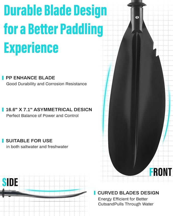 Kayak Paddles with Paddle Leash, Kayaking Oars 70in/178cm-97in/246cm Kayaking Canoeing Boating for Surfing Oar Fishing Lightweight Paddling Blades Kayak Paddles for Adults Heavy-Duty and Durable