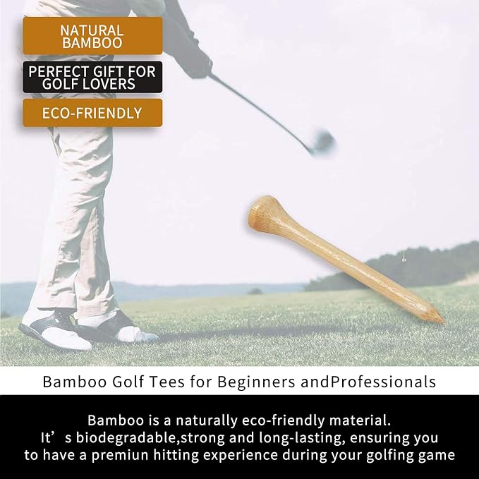 1000pcs Per Pack Natural Bamboo Golf Tees, 2.75 Inch (7cm) Length, PGA Approved for Professional Player or Beginner's Trainning. Stronger Than Wood, No Side Spin Friction.