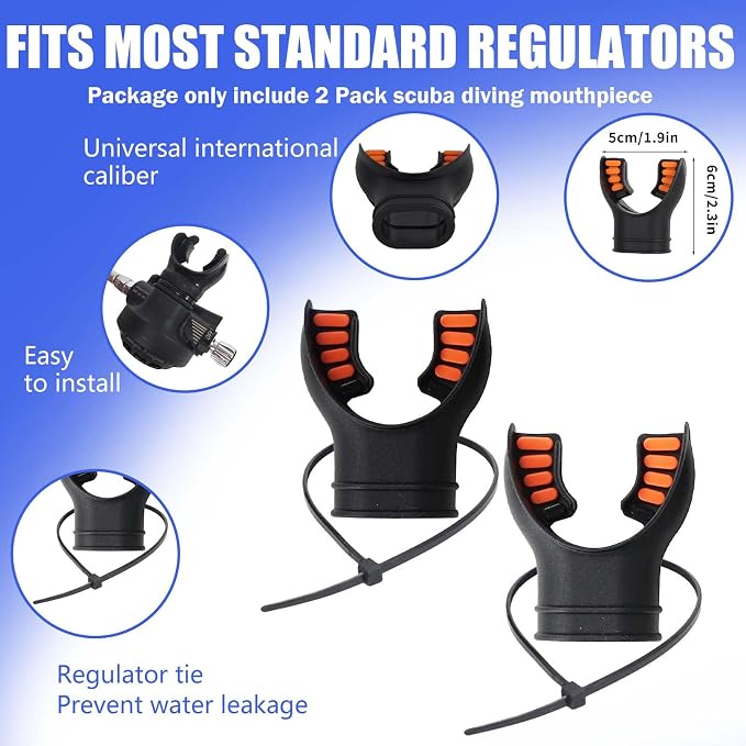 Scuba Diving Mouthpiece, Silicone Snorkel Mouthpiece Regulator Replacement with Regulator Tie Fits Most Standard Regulators Scuba Diving Accessories, Orange/Black/Yellow/Green
