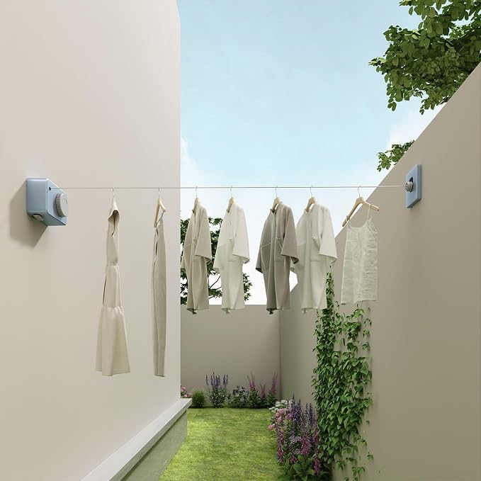 Danpoo Retractable Clothesline Heavy Duty - 13.8ft Adjustable Tension Wall Mounted Indoor Outdoor Clothes Drying Line, Compact Laundry Rope with Pulley System (Blue)