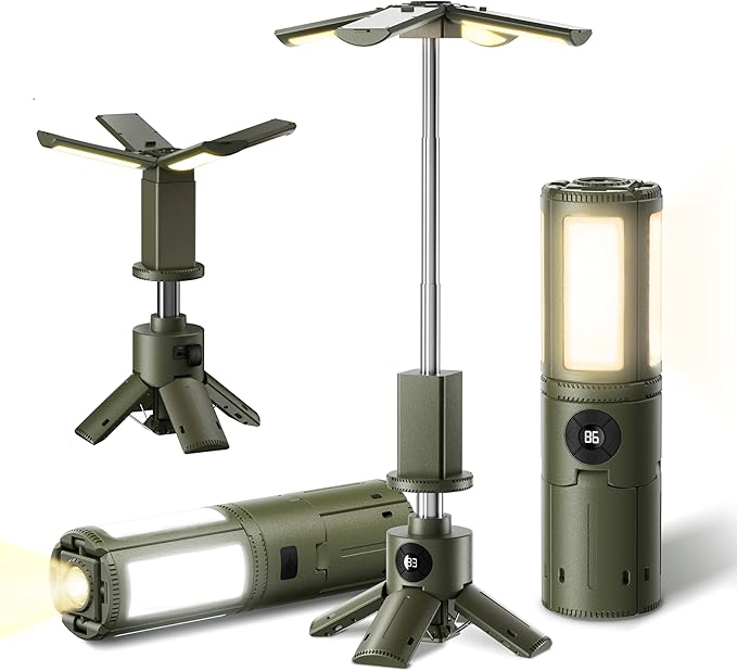 UBeesize Telescopic Camping Lights with Stand, 14000mAh Rechargeable Camping Lantern with Display, Tripod Light with Hook, IPX5 Waterproof Portable Tent Light for Camping, Fishing, Power Outages