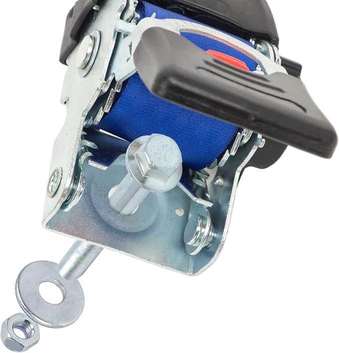 PowerTye - 2 inch x 6ft Long Retractable Ratchet Tie Down Strap with Mounting Bolt and Latch-Hook, Self-Retracting Ratchet, 800 lb W.L.L., Ideal for Motorcycle, ATV, Cargo, Boats, Black (Pair)