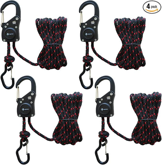 Heavy Duty Ratchet Tie Down Straps with Carabiner Hooks – Durable Adjustable Cargo Straps for Truck, Trailer, Motorcycle, Kayak, Moving & Outdoor Gear, Easy Pull Tightener (4-Pack)