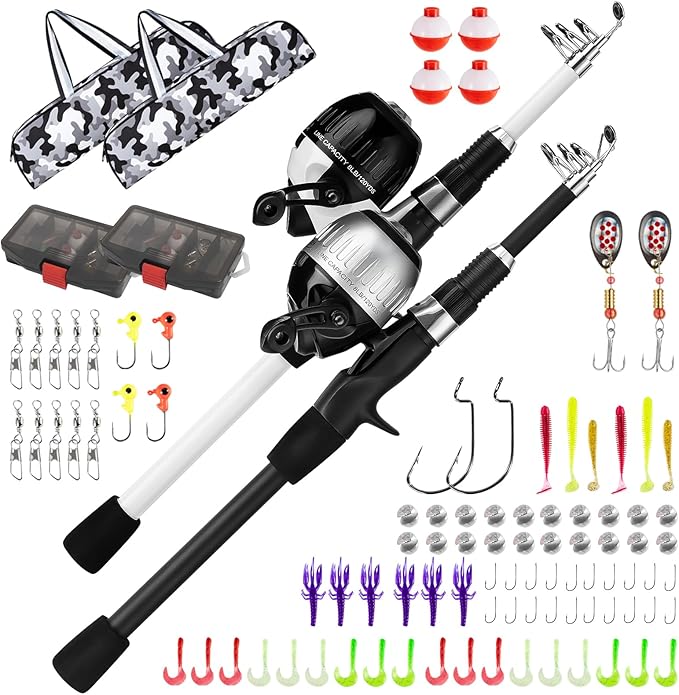 WIDDEN Kids Fishing Pole, Youth Fishing Rod and Reel Combo - Telescopic Portable Fishing Pole with Tackle Box Bag Starter Anglers Set, Fishing Gear Kit for Boys Girls Teens Age 5-18 and Beginners